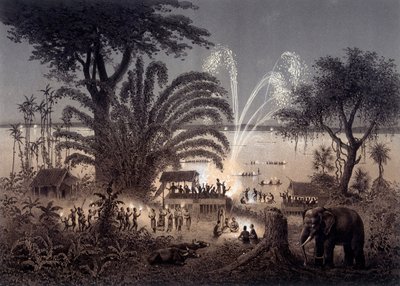 Bassac, Siyam Laos Festivali sırasında nehrin aydınlatması. F. Garnier 1873 başkanlığında yayınlanan “” 1866-1868 yıllarında Çinhindi