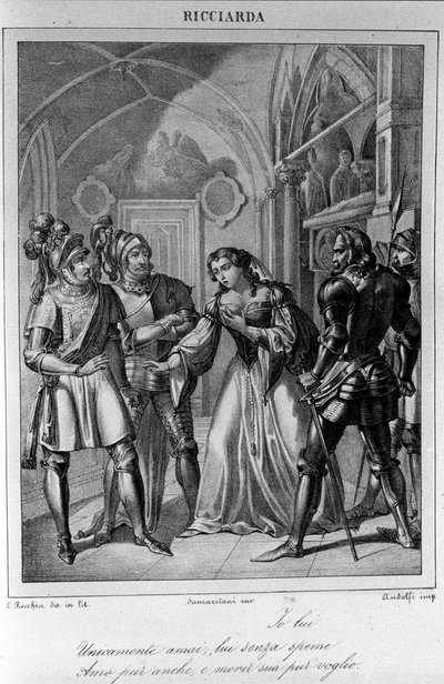 İtalyan şair ve oyun yazarı Ugo Foscolo (1778-1827) tarafından “Ricciarda”nın III. Perdesi için illüstrasyon 19. yüzyıl by Unknown artist