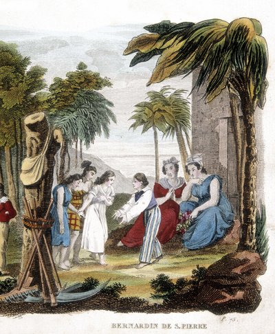 Bernardin de Saint Pierre (1737-1814) tarafından “Paul ve Virginie” resmi. 19. yüzyılın gravürü. by Unknown artist