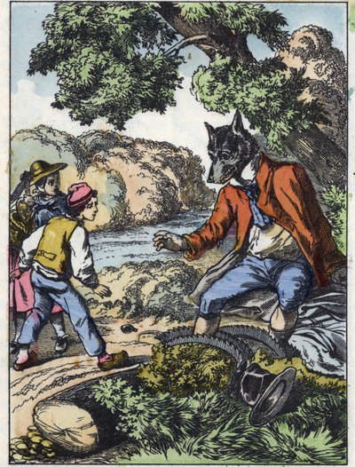 “İyi Anne Koyun” masalının illüstrasyonu. “” Küçükler için evden masallar” da. 19. yüzyılın anonim gravürü. by Unknown artist