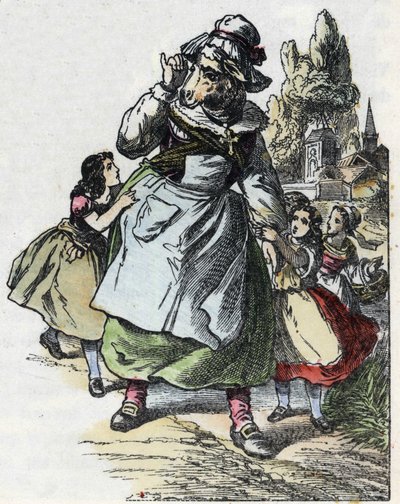 “İyi Anne Koyun” masalının illüstrasyonu. “” Küçükler için evden masallar” da. 19. yüzyılın anonim gravürü. by Unknown artist