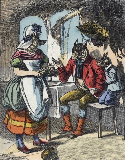 “İyi Anne Koyun” masalının illüstrasyonu. “” Küçükler için evden masallar” da. 19. yüzyılın anonim gravürü. by Unknown artist