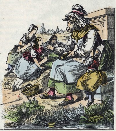 “İyi Anne Koyun” masalının illüstrasyonu. “” Küçükler için evden masallar” da. 19. yüzyılın anonim gravürü. by Unknown artist
