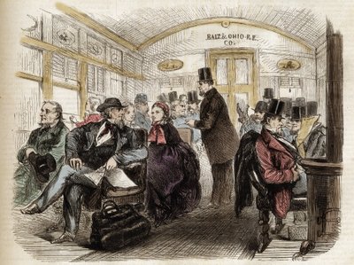 Baltimore & Ohio Demiryolu, ABD - 1861 - 1860 yılında bir Amerikan vagonunun içi by Unknown artist