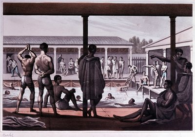 Bir yüzme okulunun içi, Londra, 19. yüzyılın başlarında. by Unknown artist