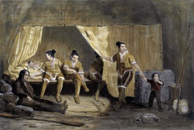 Bir Eskimo kutusunun içi, Frederikshaab, Grönland - litografi by Unknown artist