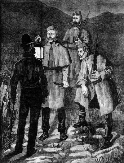 İrlanda polisi bir şüpheliyi kontrol ediyor (1881). by Unknown artist