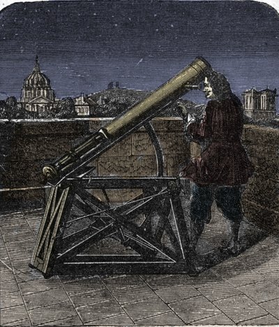 Isaac Newton (1642-1727) Teleskobunu kullanan İngiliz fizikçi. by Unknown artist