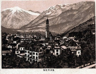 İtalyan Tirol: Meran (Merano) şehrinin görünümü. “” Dünya 168 görüş gösteriyor”” Tarihsiz (19. yüzyıl sonu) by Unknown artist