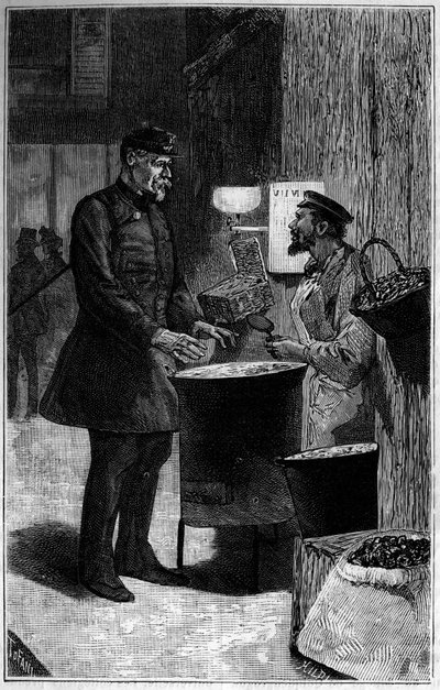 Jacques Gaudry bir kestane tüccarında. “Gençlik Dergisi”nde Gravür” by Unknown artist