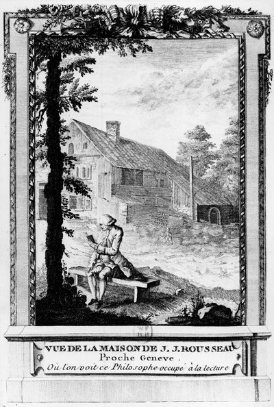 Jean Jacques Rousseau (1712-1778), Fransızca konuşan Cenevreli yazar ve filozof; evinden görüldü (Cenevre yakınlarında). by Unknown artist