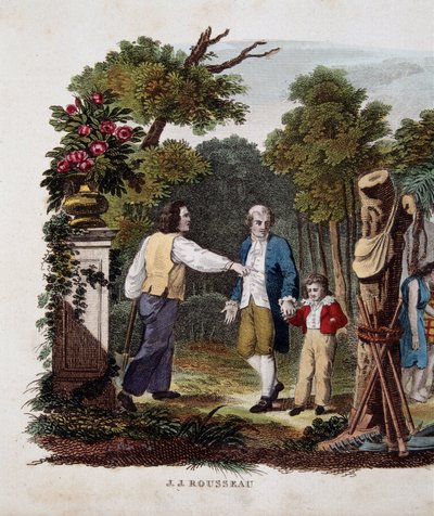Jean Jacques Rousseau, bir köylü tarafından soyulmuş bir çocukla by Unknown artist