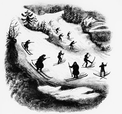 Jeux du Nord: bir pistte kayakçılar - gravür, 19. yüzyılın sonlarında. by Unknown artist