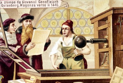 Johannes Gensfleisch Gutenberg (1400-1468). 1440 dolaylarında. 19. yüzyıl kromolitografisi. by Unknown artist