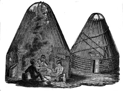 Kalmuklar (Batı Moğolları) çadırlarının önünde. by Unknown artist