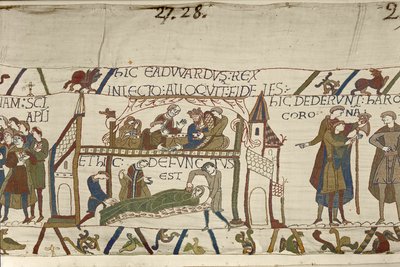 Kral Edward the Confessor, Ölüm döşeğinde, Bayeux Goblen (keten üzerine yün işleme) by Unknown artist