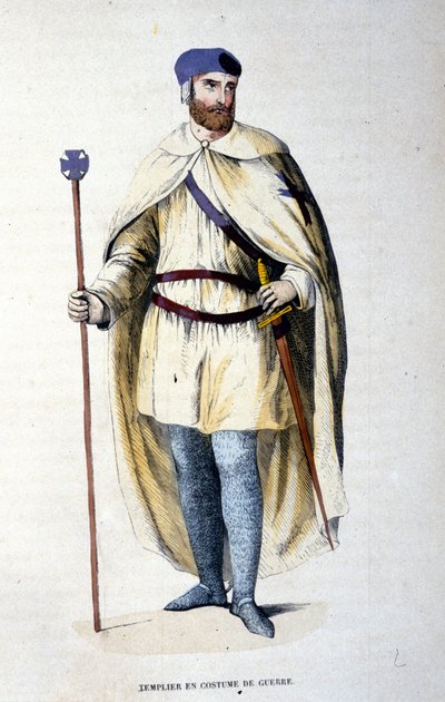 Savaş kostümü içinde Tapınak Şövalyesi. 19. yüzyılın gravürü. by Unknown artist