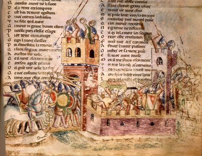 Şövalyeler bir kaleyi bastı. 12. yüzyıl el yazması. İncil. Marciana Venedik. by Unknown artist