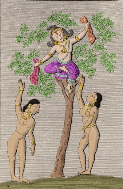 Krishna iki gopi ile uçuyor. L.M. Langles, Paris 1821 tarafından "Hindustan