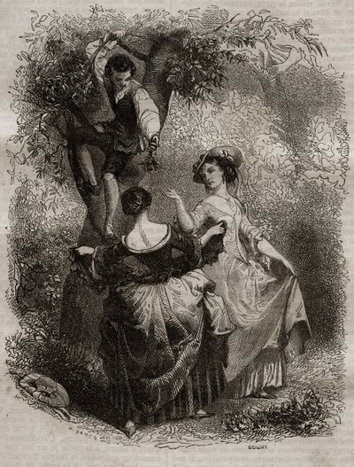 Kiraz toplama - itiraflar için illüstrasyon” Jean-Jacques (Jean Jacques) Rousseau (1712-1778) - 1849 gravürü by Unknown artist