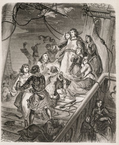 La galère de Saint Louis - Maurice Lachatre 1857 tarafından "" Papaların, Kralların, Kraliçelerin, İmparatorların, Yüzyıllar Boyunca "Tarihi"nde by Unknown artist