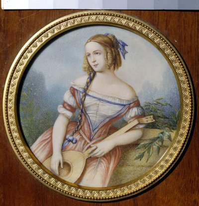 Rus aktris Varvara Asenkova (1817-1841), Esmeralda rolündeki Victor Hugo (1802-1885) tarafından "Notre Dame de Paris"ten alınmıştır. (Rus Aktris Varvara Asenkova, Esmeralda olarak). İsimsiz çalışma, kağıt üzerine sulu boya by Unknown artist
