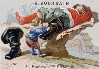 Le Petite Poucet, yedi liglik kramponlarını asoupi ogre ile çıkardı - Reklam etiketi Jourdain by Unknown artist