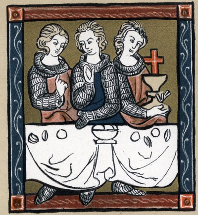 Efsane Arthur: Kutsal Kase ile Galahad (Galahad veya Galahad), Perceval ve Bohort (Bors veya Borrt). Hermann Suchier