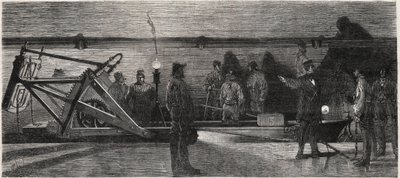 Les egouts de Paris: kollektör kanalizasyonunu temizlemek için kullanılan bir “temizleme teknesi” - “Le Monde Illustré” gravürü” by Unknown artist