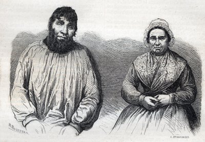 Les epoux Dumollard (Martin Dumollard (1810-1862) ve karısı suç ortağı Marie Anne (Marie-Anne) Martinet (1814-1875) 19. yüzyıl gravürü by Unknown artist
