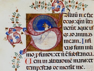 Lettrine S: Derin Işıkta David - 15. yüzyılın Antiphonary. Belediye Bibl. Rimini