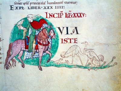 Lord şahin avına sahip. Orta Çağ Minyatür. Gregoire Pope I için Citeaux Manastırı'ndan "Moralia in Job" adlı el yazması by Unknown artist