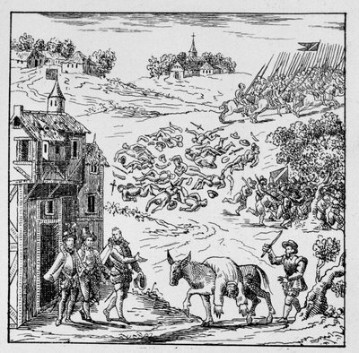 Bourbon Prensi I. Louis, Conde Prensi (Bourbon-Conde) (1530-1569) savaşta öldürüldü ve vücudu anasona takıldı, Jarnac