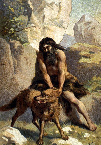 Lycanthropy: Kurda dönüştüğünü sanan kişinin delirmesi. 19. yüzyılın kromosu by Unknown artist