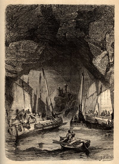 MORGAT MAĞARALARI - Morgat Deniz Mağaraları - Finistere - brittany - “” PATRIE” de gravür - AÇIKLAMA PECTURESSE DE LA FRANCE EN 6 CİLT LUCIEN HUARD TARAFINDAN - 19. yüzyıl sonu by Unknown artist