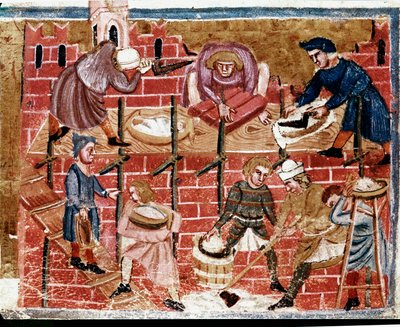 Maconlar ve ev inşaatçıları. “Romalıların Gerçekleri””nden alınan minyatür 13. yüzyıl Venedik, biblioteca Marciana by Unknown artist