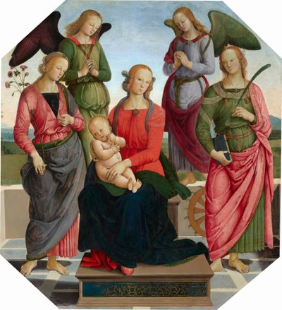İki Melek, Aziz Gül ve İskenderiyeli Azize Catherine ile Madonna ve Çocuk, 1480