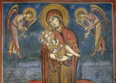 Başmelekler Arasında Çocuklu Madonna, fresk (1192), Panagia Tou Araka Kilisesi (Bezelyeli Meryem Kilisesi) (Unesco Dünya Mirası Listesi, 2001), Lagoudera, Trodos dağları, Kıbrıs by Unknown artist