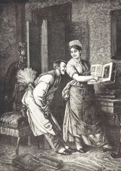 Hizmetçi özgürlükleri alıyor ve evin metresi tarafından kulak misafiri oluyor (litho) by Unknown artist