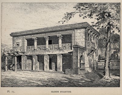 Maison Bizans (Bizans Evi) (1889 tarihli gravür, Bay Charles GARNIER tarafından hazırlanan “1889 Evrensel Sergisinde insan yerleşiminin tarihi - Librairie centrale des beaux-arts Paris 1889 by Unknown artist