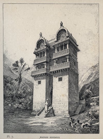 Maison Hindu (Hindu evi) - Bay Charles GARNIER tarafından "1889 Evrensel Sergisinde insan yerleşiminin tarihi" bölümünde 1889 gravürü - Librairie centrale des beaux-arts Paris 1889 by Unknown artist