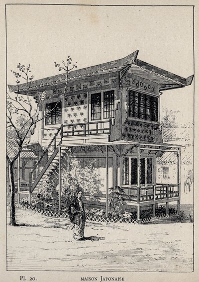 Japon evi (Japon evi) - Bay Charles GARNIER tarafından "1889 Evrensel Sergisinde insan yerleşiminin tarihi" bölümünde 1889 gravürü - Librairie centrale des beaux-arts Paris 1889 by Unknown artist