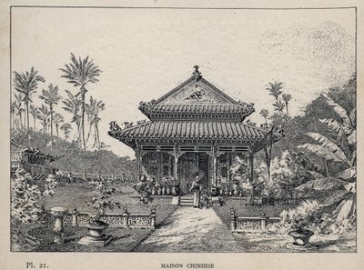 Çin evi - (Çin evi) - Bay Charles GARNIER tarafından "1889 Evrensel Sergisinde insan yerleşiminin tarihi" bölümünde 1889 gravürü - Librairie centrale des beaux-arts Paris 1889 by Unknown artist
