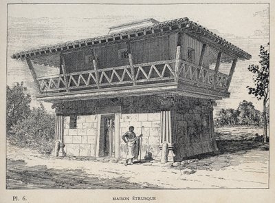Maison etrusque (Etrüsk evi) - Bay Charles GARNIER tarafından "1889 Evrensel Sergisinde insan yerleşiminin tarihi" bölümünde 1889 gravürü - Librairie centrale des beaux-arts Paris 1889 by Unknown artist