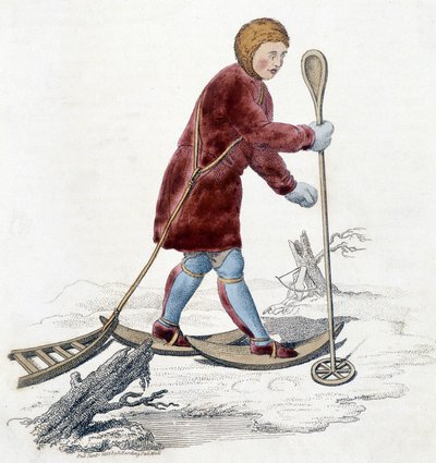 Ostiak kabilesinin (Khanty veya Khante) (orta Ob vadisinin ormanlık alanında kurulmuş Paleosibir avcı kabilesi) ermin avı yapan adam. 1803