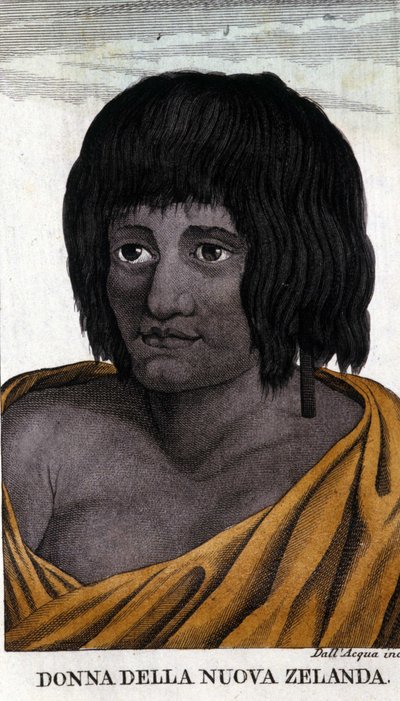 Yeni Zelandalı Maori kadın. 19. yüzyılın başından itibaren gravür. by Unknown artist