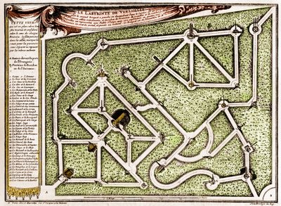 Andre Le Notre (1613-1700) tarafından oluşturulan Versay kalesinin parkındaki labirentin haritası. “” Doğada Gravür. Bilim dergisi ve sanat ve endüstriye uygulamaları. by Unknown artist