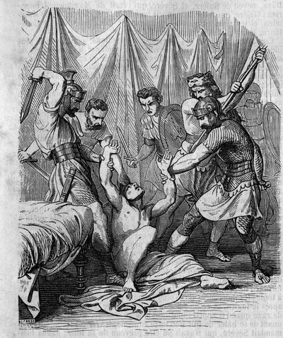 Marcus Hordeonius Flaccus Romalı senatör 1. yüzyılda kendi askerleri tarafından katledilir. 19. yüzyılın gravürü. by Unknown artist