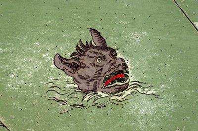 Şeytan başlı deniz canavarı. Urbano Monte atlasının bir haritasının detayı by Unknown artist