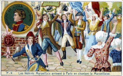 Marsilya Federasyonları, Marseillaise - chromo., 19. yüzyılın sonlarında şarkı söyleyerek Paris